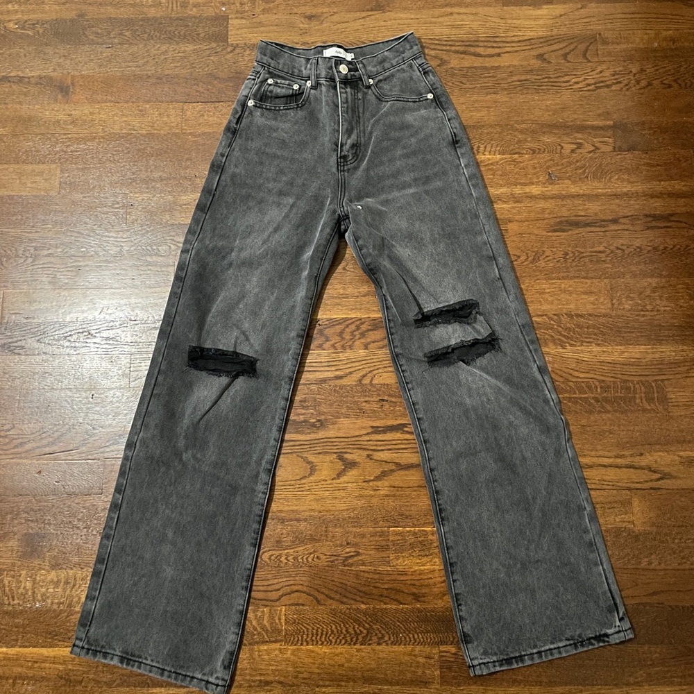 Adika wide leg black ripped distressed jeans